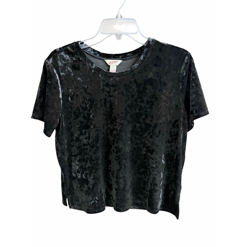 Arizona Jean Co Black Crushed Velvet Scoop Neck Top XL Y2K Grunge Soft Goth Chic